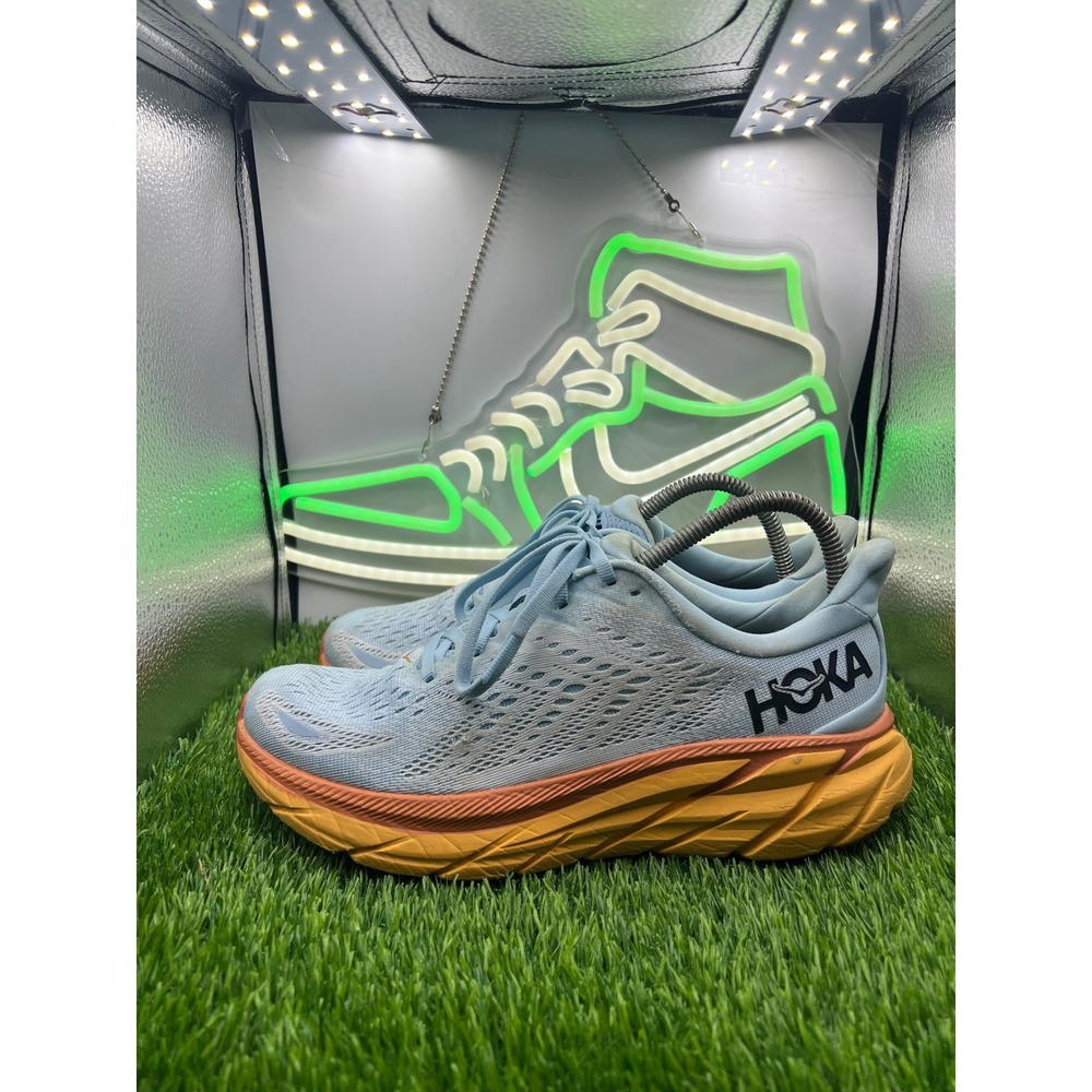 Hoka One One Clifton 8 Womens 8.5B Blue Orange Running Shoes 1119394 SSIF